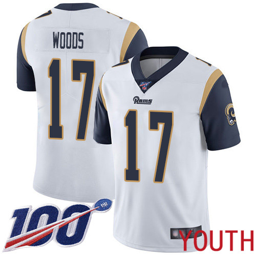 Los Angeles Rams Limited White Youth Robert Woods Road Jersey NFL Football #17 100th Season Vapor Untouchable->women nfl jersey->Women Jersey